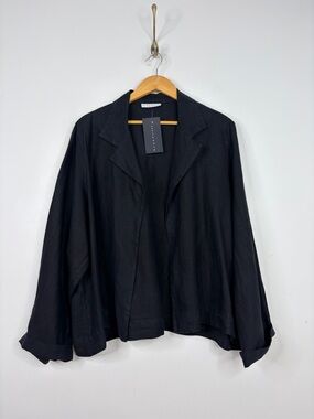 New Bryn Walker Jacket Womens 1X Black Linen Open Front Casual Lewis Made in USA